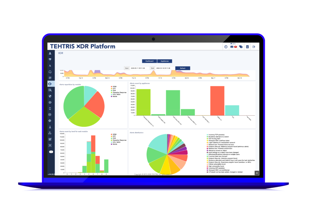 Ordinateur avec TEHTRIS XDR Platform en action