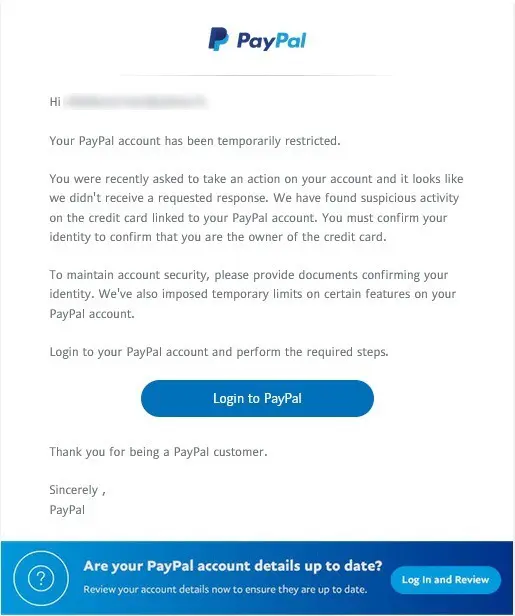 Exemple Phishing PayPal