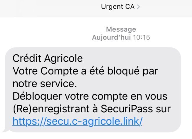 Exemple Smishing Crédit Agricole